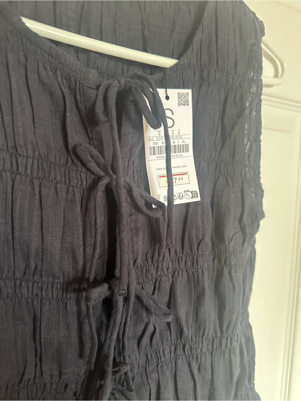 Stradivarius navy Tie-Front Textured Top - S - Picture 3 of 6